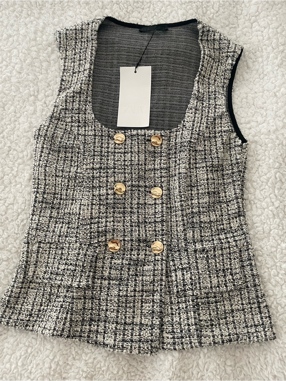 ZARA textured vest with gold buttons MEDIUM